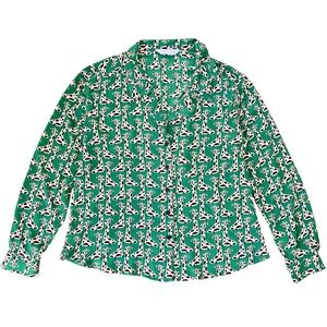 Green Giraffe Print Lapel Collar Shirt, Compania Fantastica, Size Medium